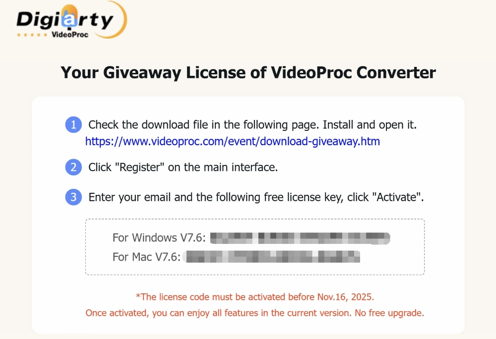VideoProc Converter AI免费授权激活码1-2